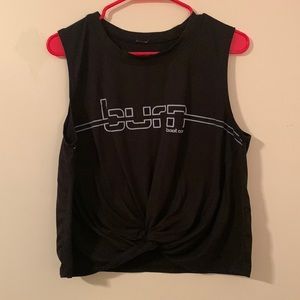 Black twist front cropped Burn Bootcamp Tank, size XL